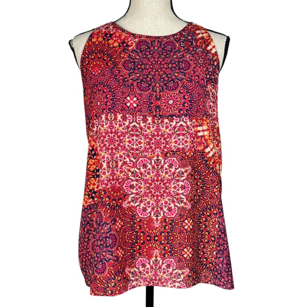 Adrienne Vittadini Medium Top Sleeveless Abstract Lined Keyhole Round Neck Multi